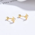 Orecchino a stella in argento S925 dorato con zircone e chiusura a sfera a vite - Ottagramma (A-74-16) / Oro (Strass Bianco)