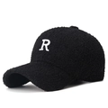 Casquette de baseball noire en polaire d'hiver avec lettre R brodée et texture douce - Réglable / Noir