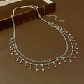 Collana a doppio strato in argento con nappe e strass con perline occhio di tigre marrone - Catena in vita con nappe in strass argento