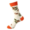 Mid-calf cotton crew socks featuring cartoon German Shepherd and leaf patterns in beige and orange - Cream Shepherd Dog Pattern (1189)