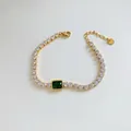 Gold multi-layer stainless steel tennis bracelet with emerald green zircon and lobster clasp - Gold/Square Green Zircon (SBK403)