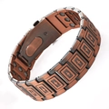 Antique bronze magnetic bracelet for couples featuring embossed cross pattern and dual magnets - Three-Row Square Cross - Ancient Copper