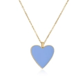 Detail of a gold O-chain necklace featuring a large light blue enamel heart pendant - Blue