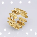 Adjustable golden stainless steel open ring with hollow design and small bead details - b9 Wide Round Hollow / Gold