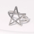 Detailed view of silver hollow star open ring made of durable stainless steel - Adjustable / Steel
