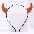 Detailed view of sparkly orange glitter devil horn headband for Halloween parties - Orange Glitter Devil Horn Headband / 12 Pcs/Bag