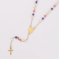 Collar de rosario dorado con perlas purpuras rosas blancas y un colgante de cruz - Dorado Color Mezclado 1