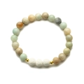 Natural stone beaded bracelet with imperial jasper, rose quartz and white volcanic rock - Amazonite & White Lava With Gold Beads