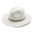 Cappello fedora in paglia bianca con paillettes dorate e nastro a scacchi nero - M (56-58cm) / Bianco