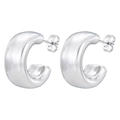 Polished silver stainless steel chunky C-shaped hoop earrings with butterfly backings - Flat Wire C-Shape Hollow Steel Color