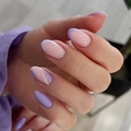 Pink and purple almond fake nails with French wave pattern and tiny white beads - Yellow Jelly Glue Style