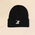 Bonnet en maille noire d'hiver avec une broderie mignonne de dinosaure et cœur rouge - Taille unique / Noir Dinosaure Blanc