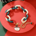 Detail view of Christmas charm bracelet with red green acrylic beads and snowman pendant - D1046 (Chunky Chain Snowman)