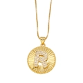 Collana a catena box dorata con pendente rotondo radiante e lettera R di cristallo - Lettera R