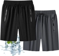 Men's quick-dry sports shorts in black and dark grey with icy cooling effect design - M / Black And Grey