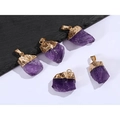 Natürliche Amethyst-Anhänger mit Goldrand, unregelmäßige Form für DIY Halsketten - Amethyst Anhänger + Kette / Gold