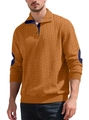 Maglione Henley da uomo in maglia a trecce giallo senape con toppe sui gomiti - S / Caramello