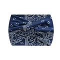 Navy blue paisley yoga headband with twist knot detail and elastic moisture wicking fabric - 3-Navy Blue Paisley