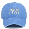 Retro washed cotton baseball cap in blue featuring white 1989 embroidery on the front - Light Blue