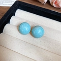 Macro shot of blue vintage floral earrings with marble texture in a jewelry box - Lake Blue Round Resin Style (Silver Earring Post)