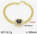 18k vergoldetes Panzerarmband mit rechteckigem schwarzem Edelstein und Zirkonia-Pavé - Gold mit Schwarz