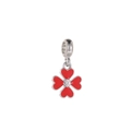 Silver four-leaf clover pendant with red heart petals and a center zircon stone - Red Silver Rhinestone Four-Leaf Clover
