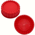 Red silicone sunflower cake mold with professional pleated round design for home baking - Large 27*6CM / Red