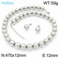 Silver hollow stainless steel bead necklace and stud earrings jewelry set specifications - Silver 12mm Earrings Set (KS221197-GC)