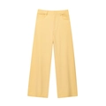 Women's casual loose wide-leg cotton pants in light yellow displayed in a flat lay view - XS / Pants