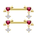 Parure de piercing téton doré avec coeurs rouges et cristaux pendants pour femme - Coeur et Flèche Or