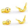 Polished 18K gold stainless steel jewelry end crimps in open and closed views - 18K Gold Color 3.2x6.5mm