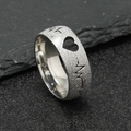 Silver heartbeat ring with frosted finish and hollow heart design on slate background - US 6 / Steel Color EKG Heartbeat (8mm)