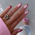 French red press-on nails with cherry design and gold rings for a stylish look - Mirror Cherry French Style (Glue Type)