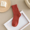 Rust red mid-calf thermal cotton socks with ribbed cuffs in a cozy knit texture - Size 35-41 / Orange Red