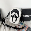 Ghostface scream mask crossbody bag in black and white faux leather with adjustable strap - White