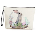 Easter makeup bag featuring gray rabbit and egg floral print with black wrist strap - 17x25cm / Style 2