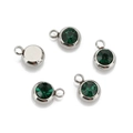 Five pieces of silver stainless steel round birthstone charms with dark green stones - Steel Color-B (Dark Green)
