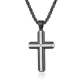 Collana da uomo con croce in acciaio nero e argento con zircone su catena box classica - Pendente Singolo Nero