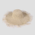 Detailansicht eines Strohhuts mit breiter Krempe und Fransen für den Sommer-Sonnenschutz - M (56-58cm) / Beige
