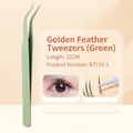 Pince à cils vert clair mat avec pointe incurvée de précision pour extensions de cils - Pince plume dorée B7715-1 / Vert