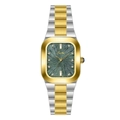 Montre carrée pour femme avec cadran vert soleil et bracelet en métal bicolore or - Bicolore Cadran Bleu