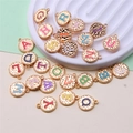 Macro detail of round gold metal alloy pendants with colorful A-Z letters on tray - Round Alphabet Set (DY147) / Set of 26 / Style 70 Multicolor