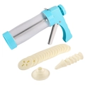 Blue cookie press gun set with multiple beige discs and nozzle for DIY baking - Blue