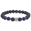 Bracciale di perle laviche nere 8mm con perle blu e ciondolo in cristallo d'argento - Pietra Vulcanica + Bracciale Lapislazzuli