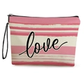 Roze gestreepte PU-make-uptas met love-tekstprint en zwarte polsband voor dames - Roze Artistieke Gestreepte love / 17*25cm (Linnen) met Riem