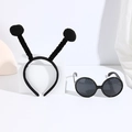 Yellow bee costume set including black plush antenna headband and honeycomb lens sunglasses - Black Ball Black Ring Headband + Glasses