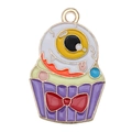 Halloween DIY colorful enamel monster cake charm pendant for jewelry making - 1pc Purple Eyeball Cupcake (25x17mm)