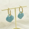 Cute heart-shaped blue acrylic dangle earrings with golden titanium steel hoops - Blue