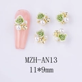 Detail of pink resin rose nail art charms with pearls and gold base, size 11x9mm - Light Green Gradient Rose Style (AN13)