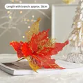 Red mesh artificial Christmas flower with gold glitter decor and 38cm stem branch - Red Hollow-out Christmas Flower